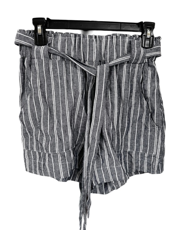 Pants - Striped Paperbag Waist Tie-Front Shorts - Gray